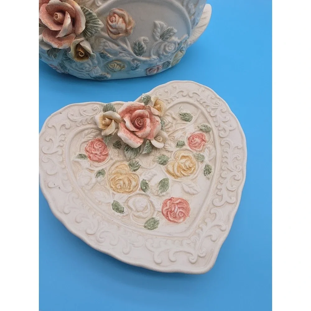 Vintage White Swan Planter Catch All And Trinket Dish Heart‎ Floral  Decor 3D